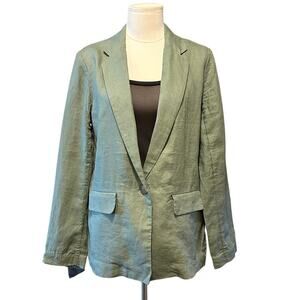 Quince European Linen Blazer Women Green Medium NWT